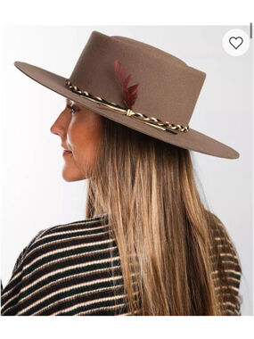 WYETH Wide Brim Bolero Gambler Hat Brown Flat Top Western Boho Festival Wool